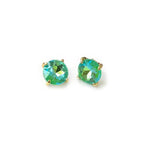 Sterling silver post round glass stud earrings with green AB gemstone-style center