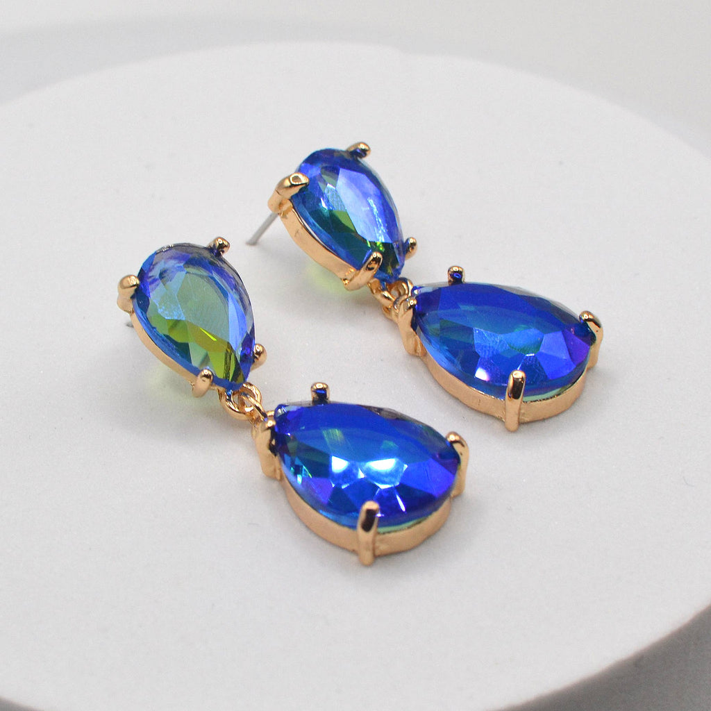 Teardrop Glass Stone Dangle Crystal Bridal Link Earrings
