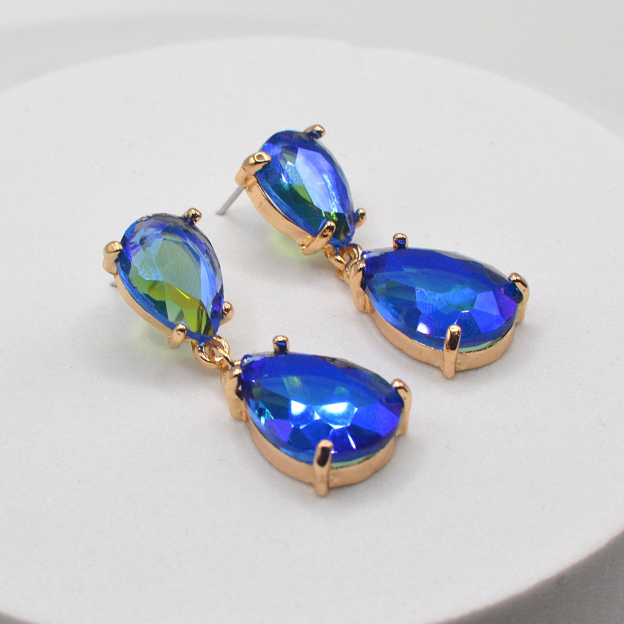 Teardrop Glass Stone Dangle Crystal Bridal Link Earrings