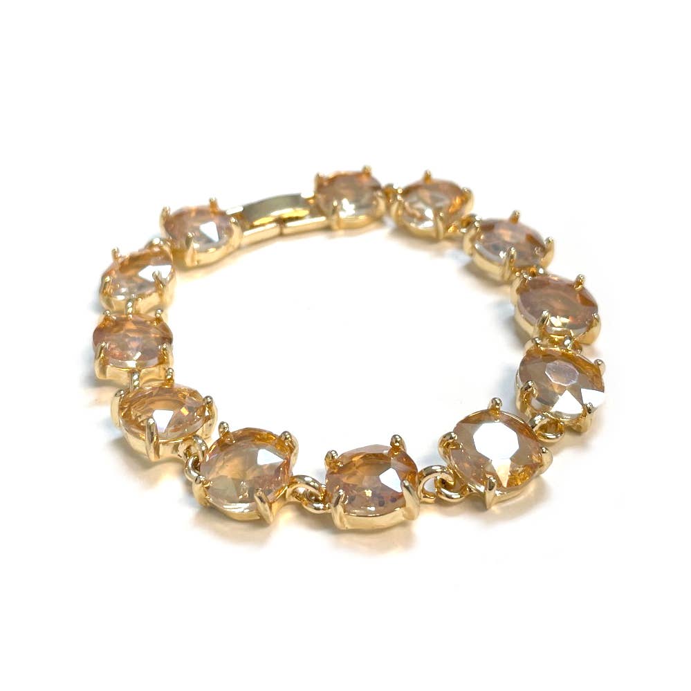 Round Cushion Cut Crystal Glass Linked Bracelet