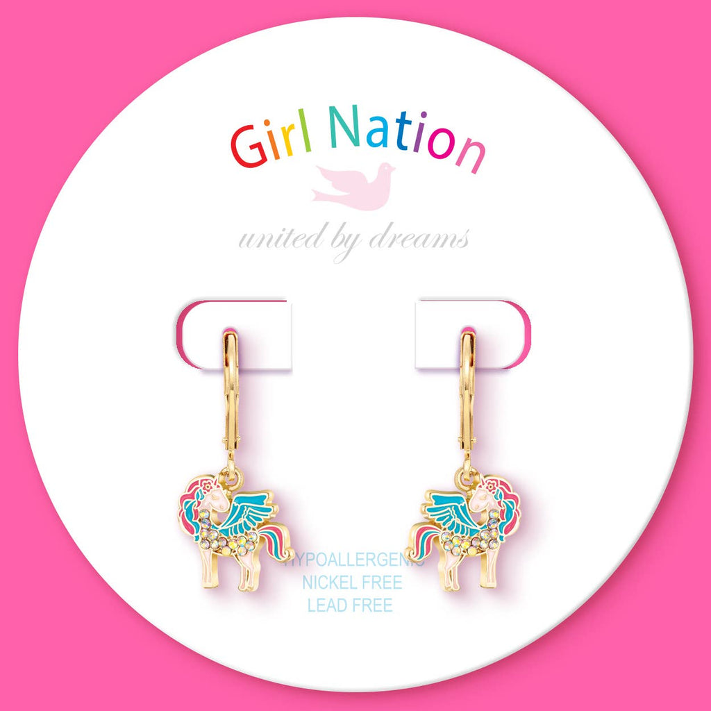 Unicorn Magic Crystal Leverback Dangle Earrings for Kids