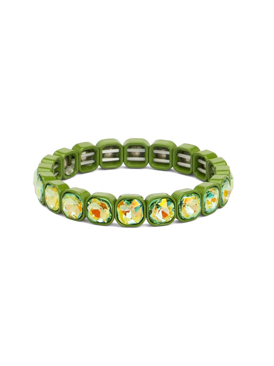 Green square crystal stretch bracelet with bright light green faceted stones