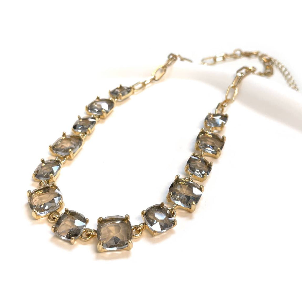 Cushion Cut Square Glass Crystal Linked Chain Necklace