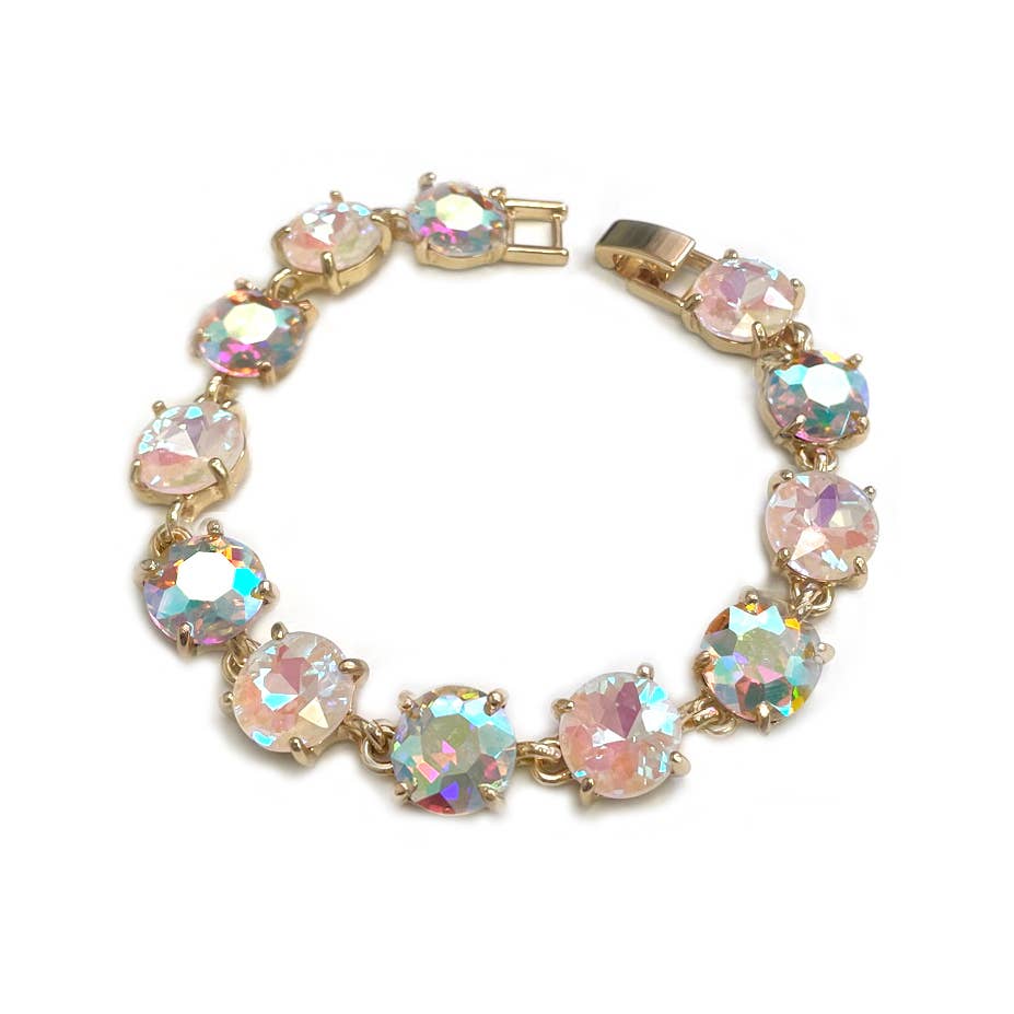 Round Cushion Cut Crystal Glass Linked Bracelet