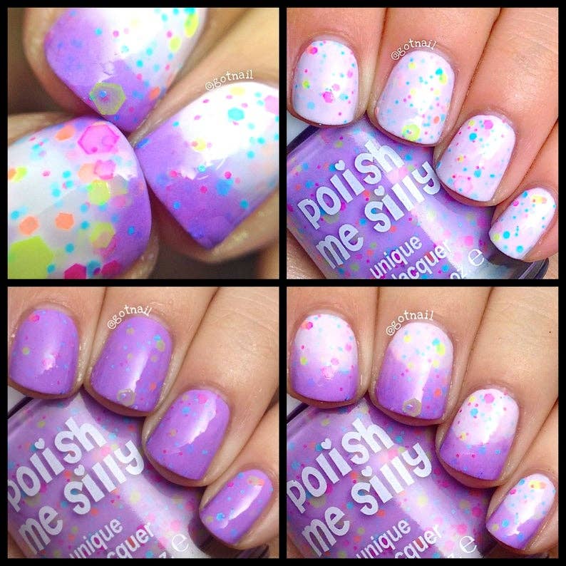 Lilac Lover Thermal Color Changing Nail Polish - Lilac to White with Polka Dot Glitters