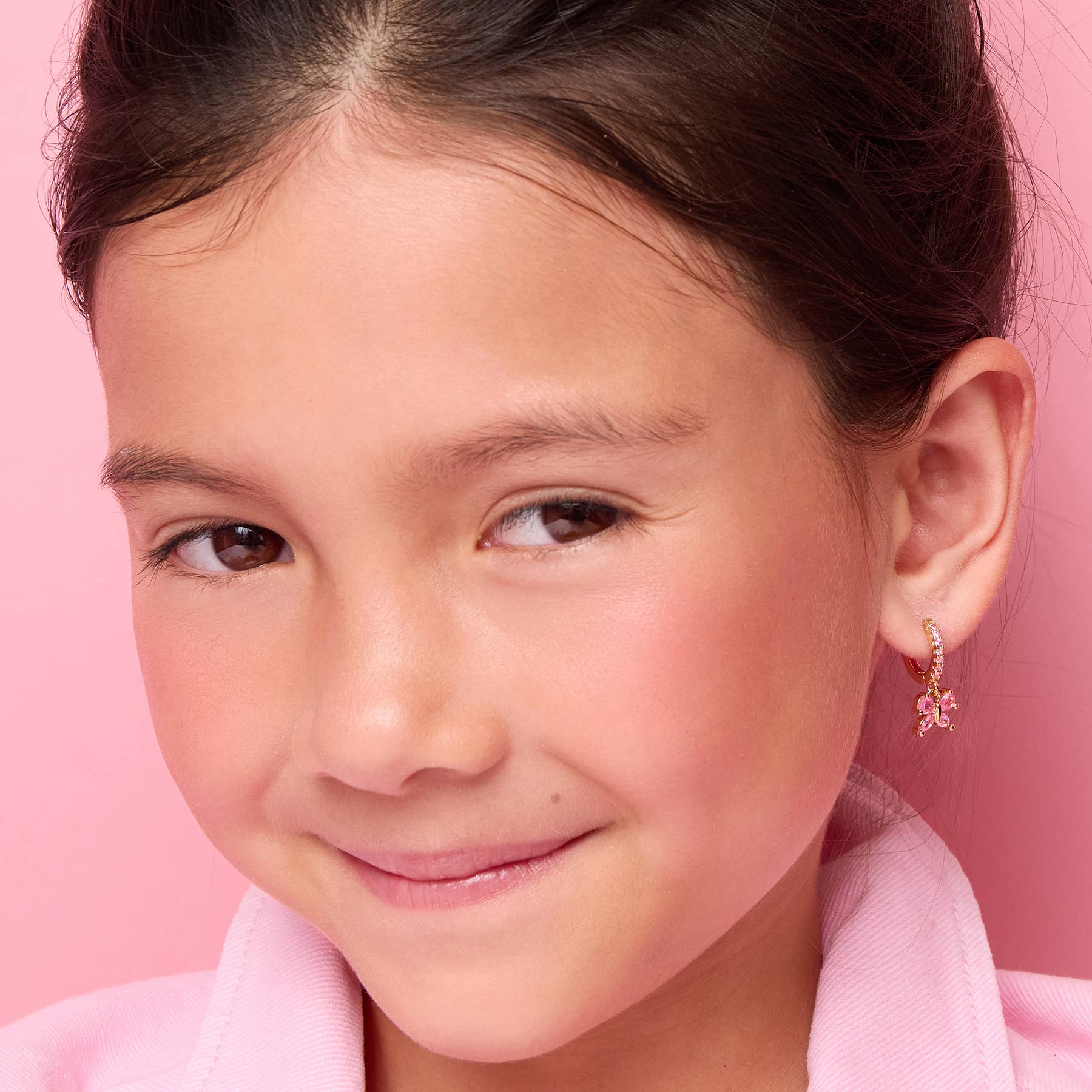 Pink Butterfly 18K Gold Plated Huggie Earrings for Kids