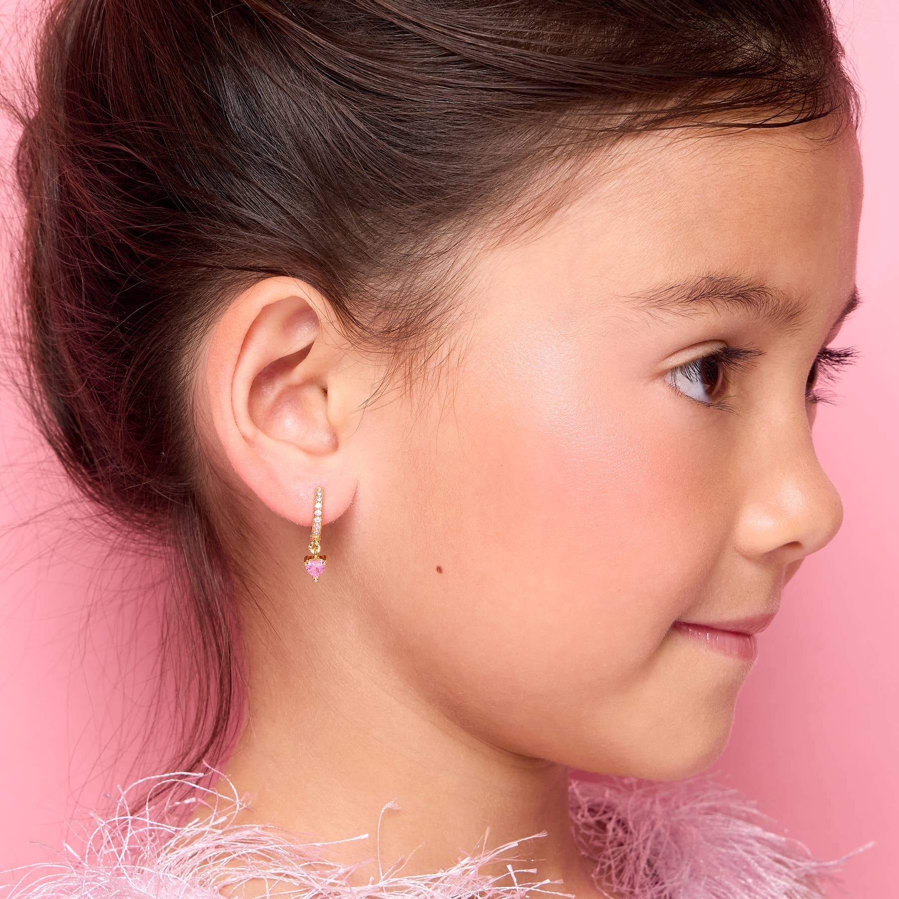 Pink Heart 18K Gold Plated Huggie Earrings for Kids