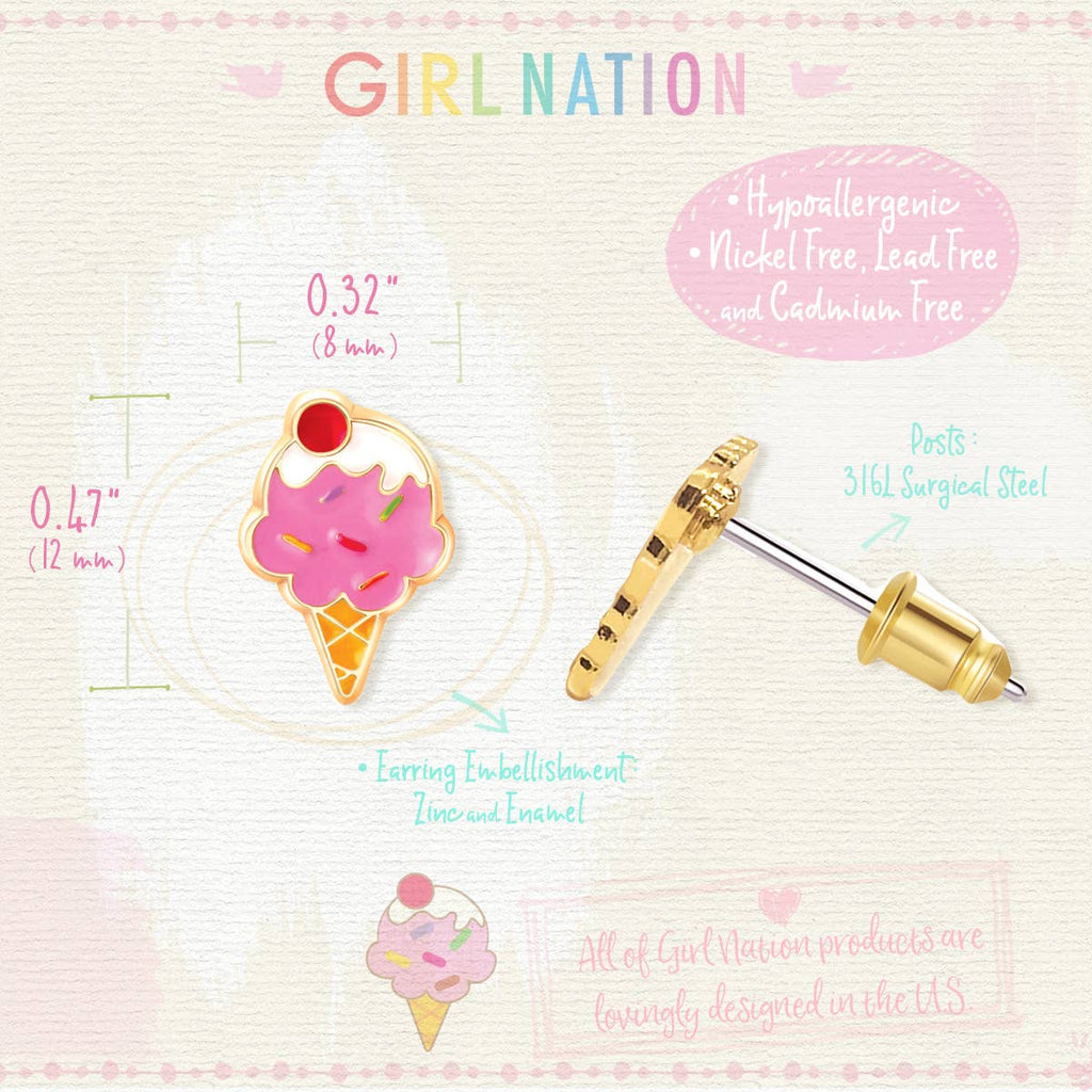 Ice Cream Dream Cutie Stud Earrings for Kids