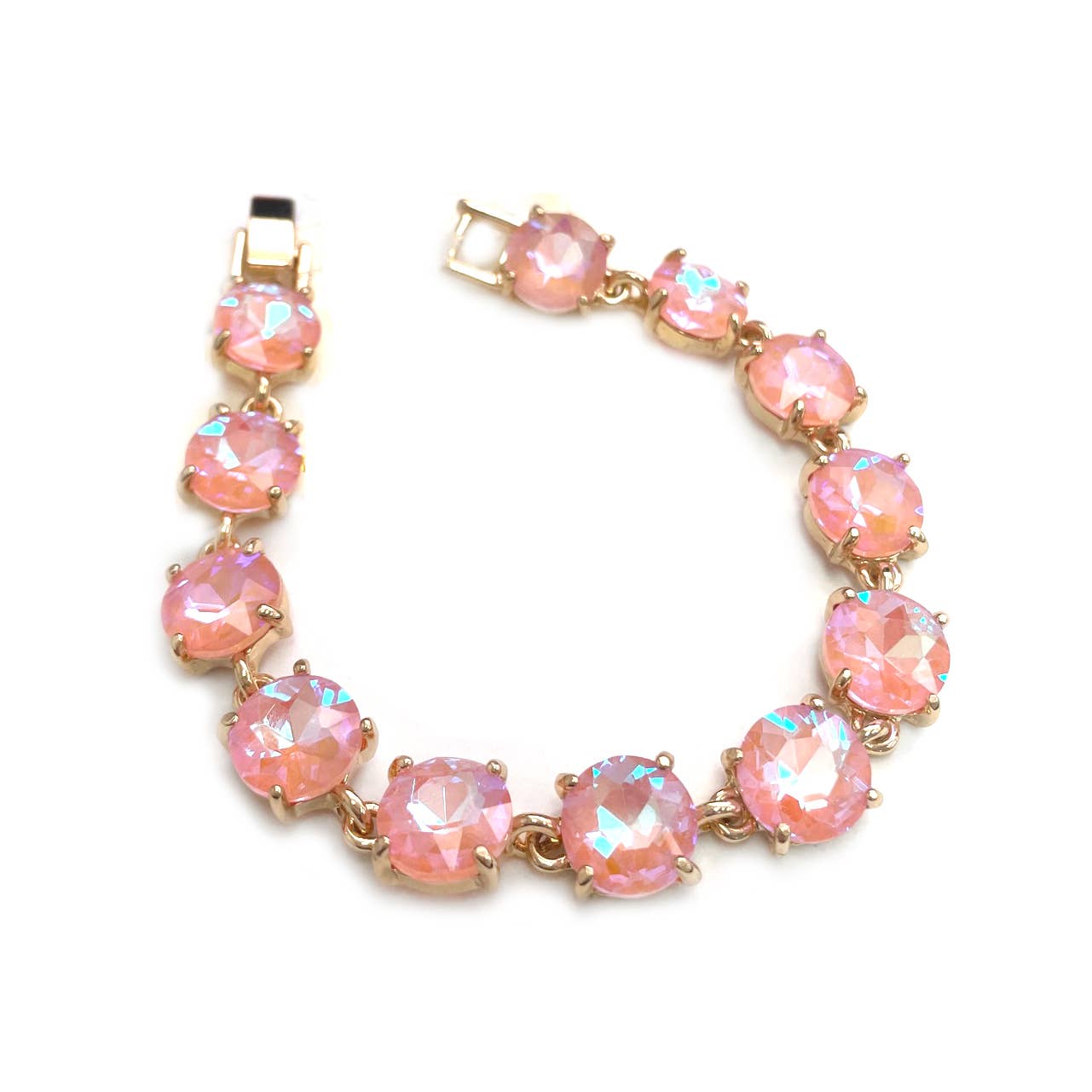 Round Cushion Cut Crystal Glass Linked Bracelet