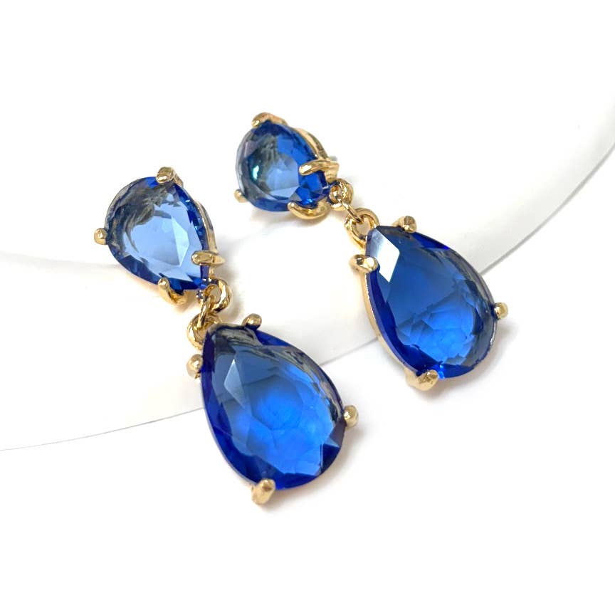 Teardrop Glass Stone Dangle Crystal Bridal Link Earrings