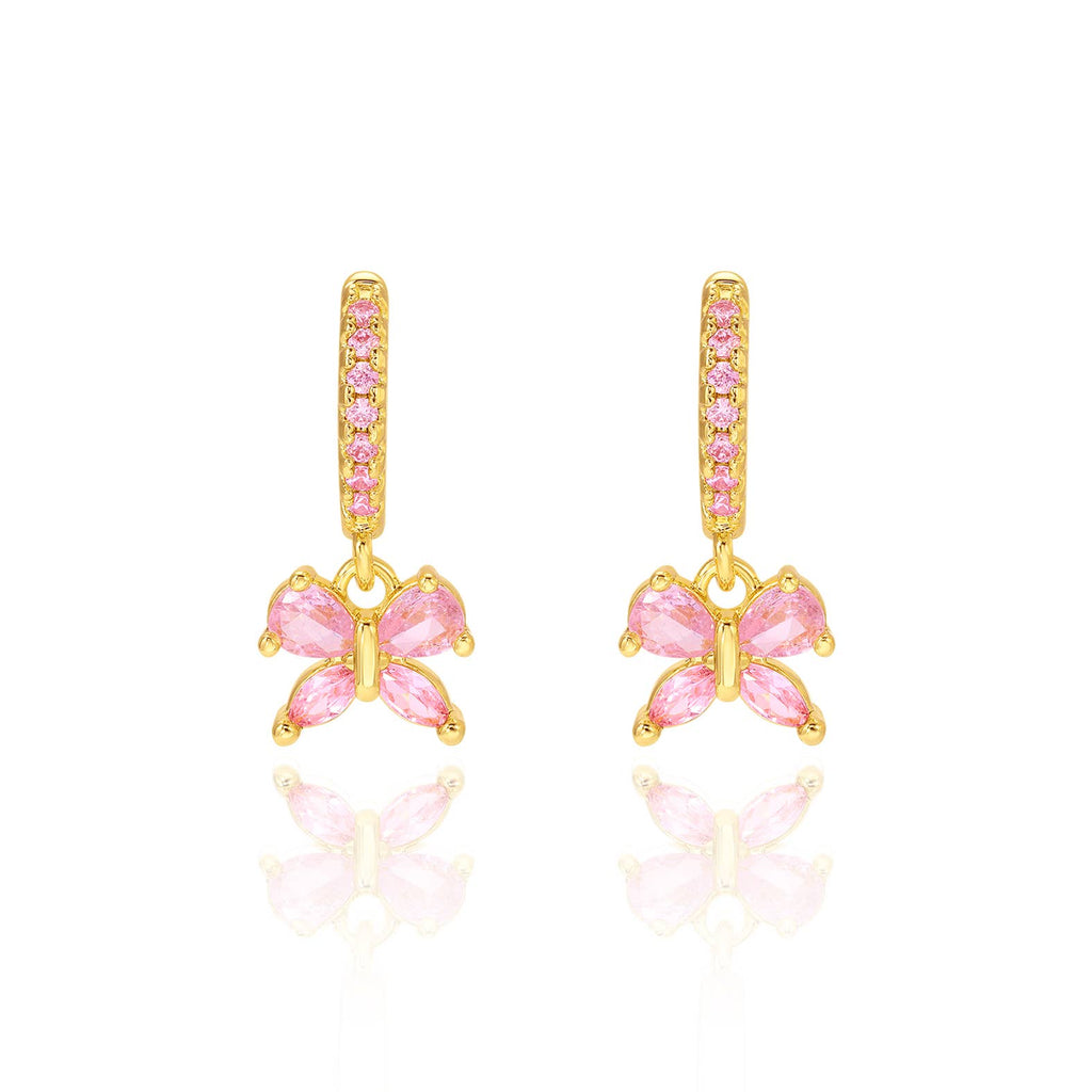 Pink Butterfly 18K Gold Plated Huggie Earrings for Kids
