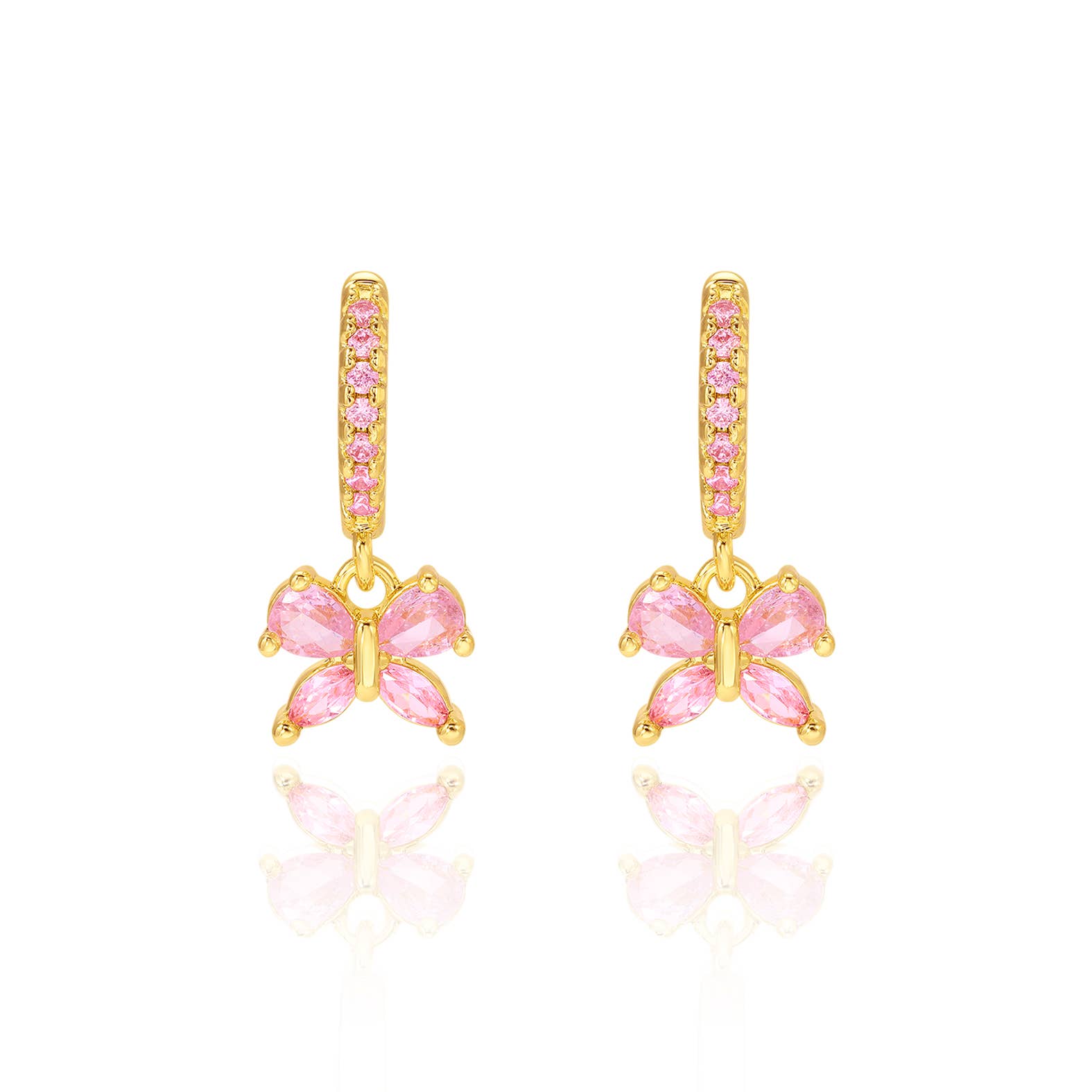 Pink Butterfly 18K Gold Plated Huggie Earrings for Kids