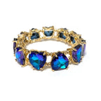 Gold-tone heart crystal linked stretch bracelet with blue and dark blue stones