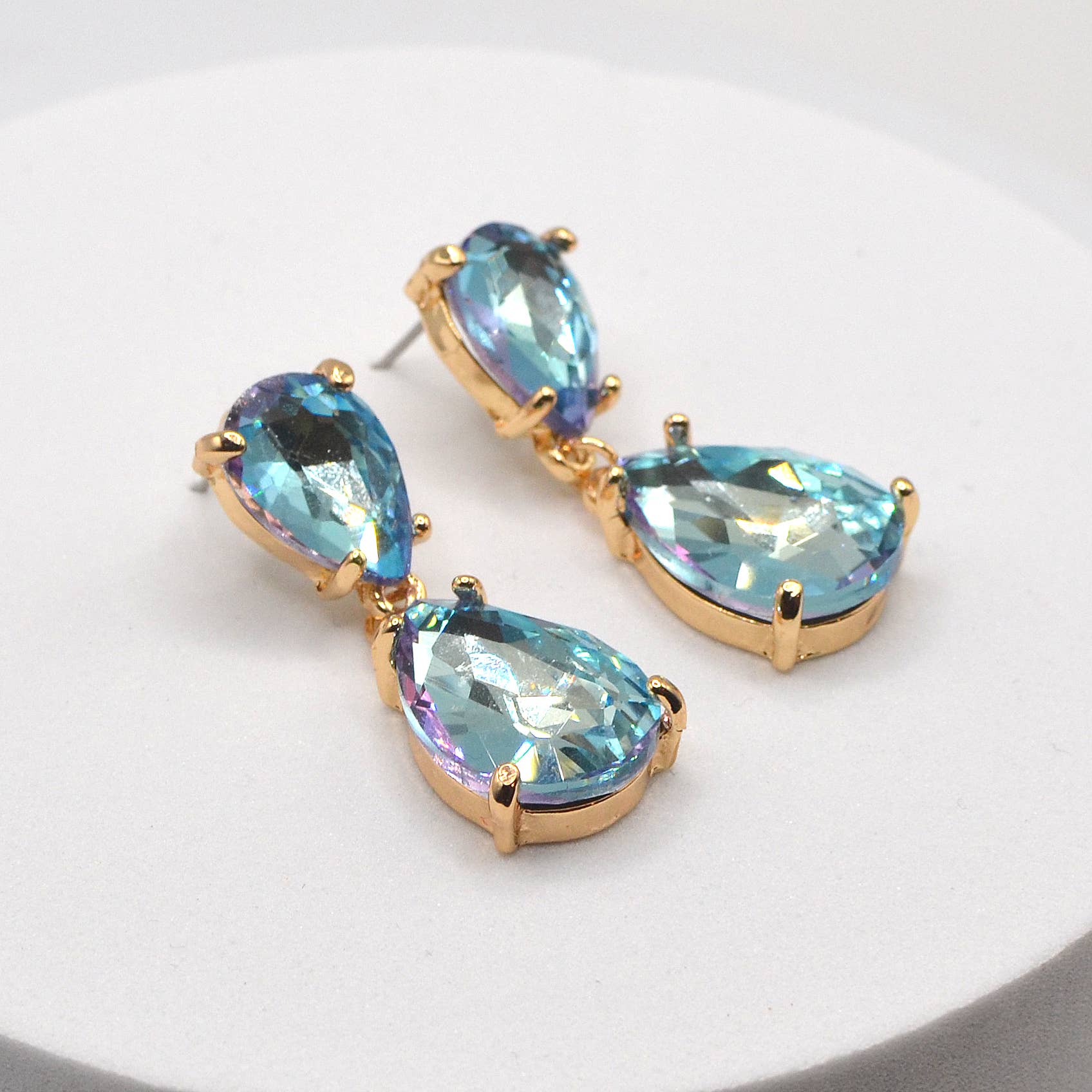 Teardrop Glass Stone Dangle Crystal Bridal Link Earrings