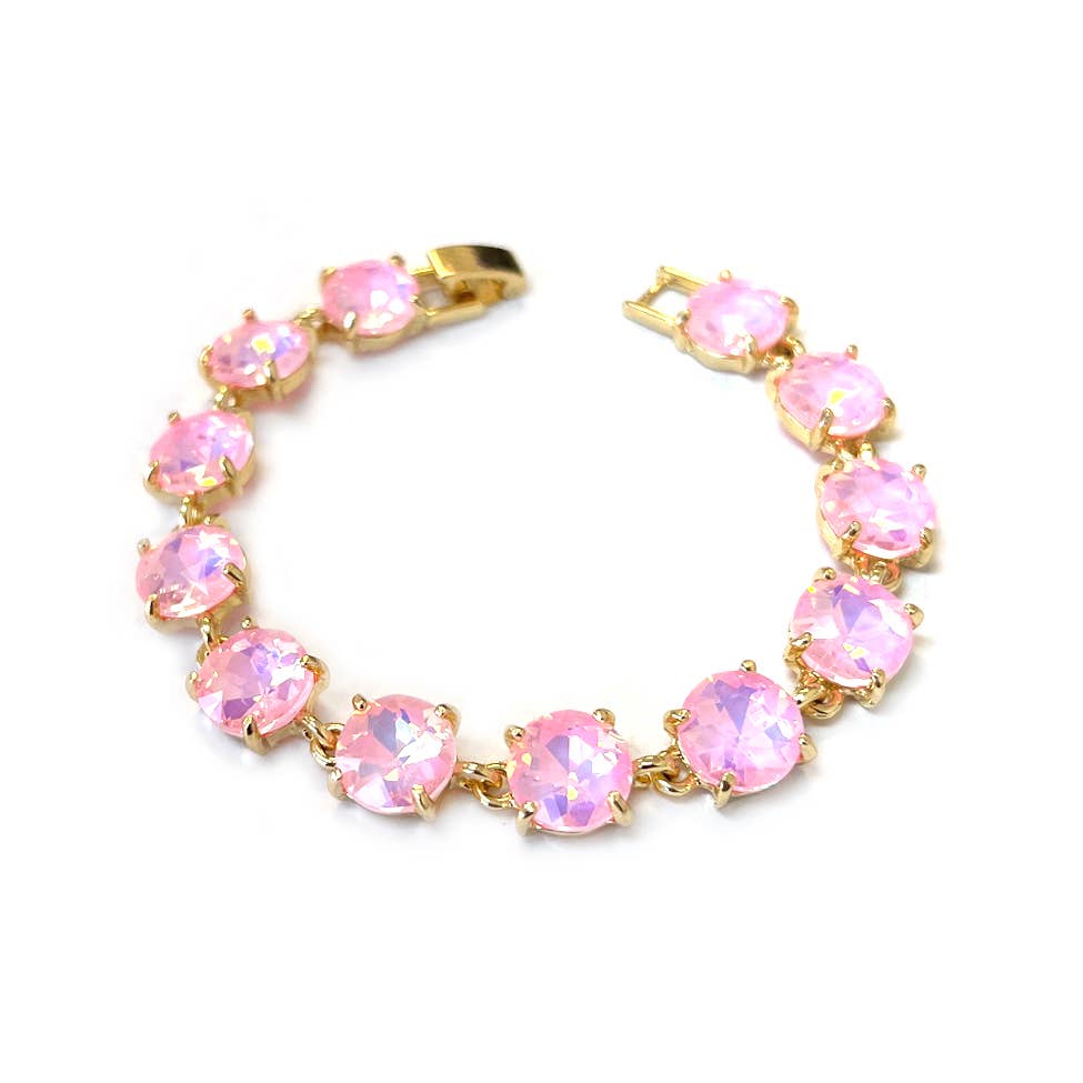 Round Cushion Cut Crystal Glass Linked Bracelet