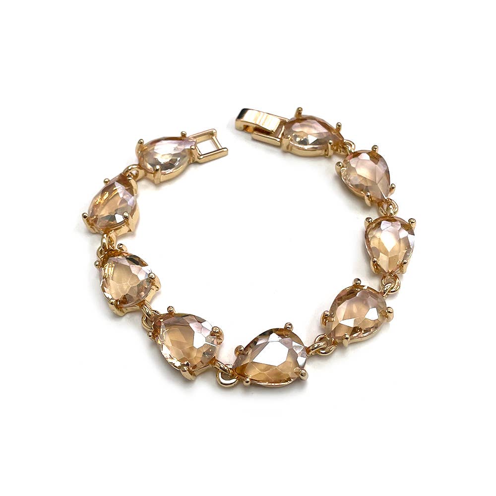 Solid Color Glass Crystal Teardrop Linked Chain Bracelet