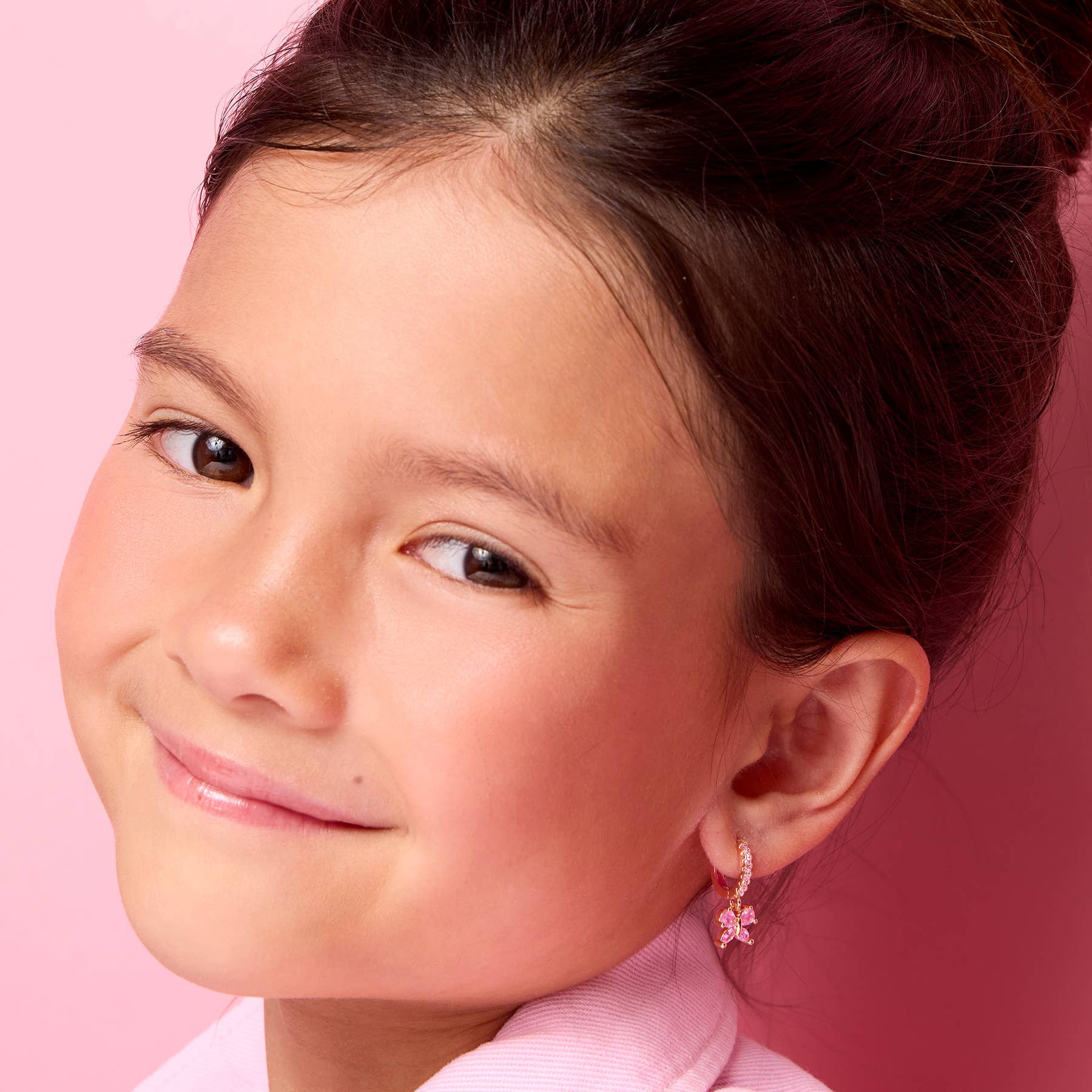 Pink Butterfly 18K Gold Plated Huggie Earrings for Kids