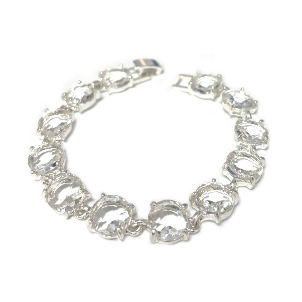 Round Cushion Cut Crystal Glass Linked Bracelet
