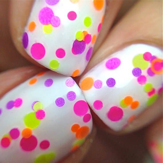 Pucker Up Neon Polka Dot Nail Polish - UV Blacklight Glitter