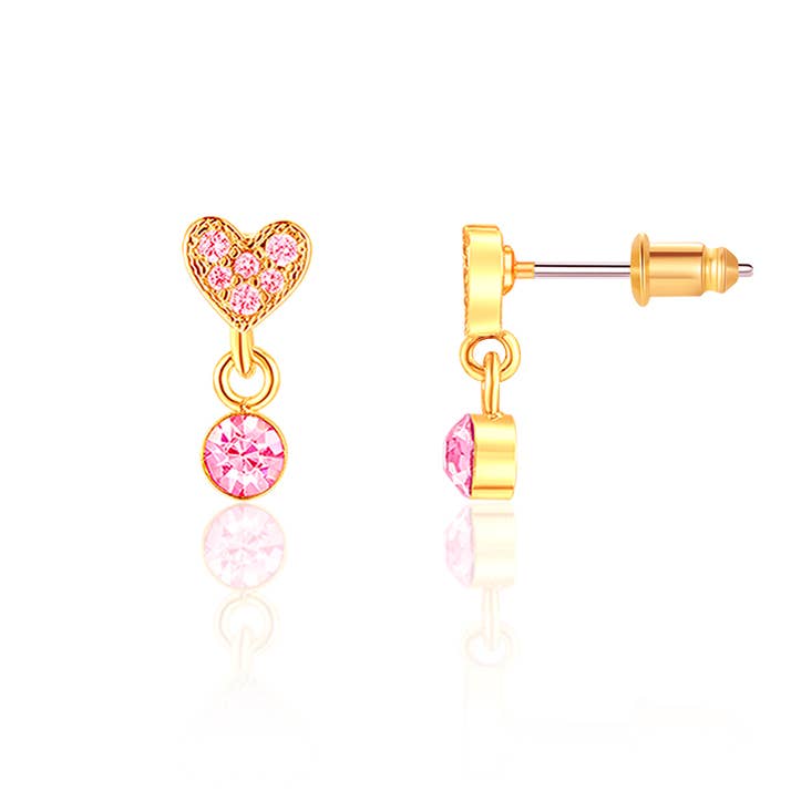 Pink Cubic Zirconia Heart Little Luxe Drop Earrings for Kids