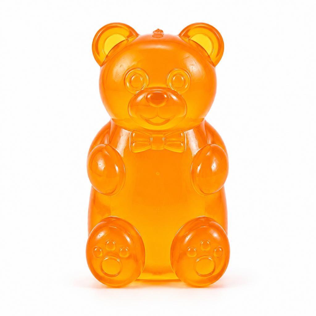 Orange gummy bear slow rebound squishy fidget toy with bow-tie details