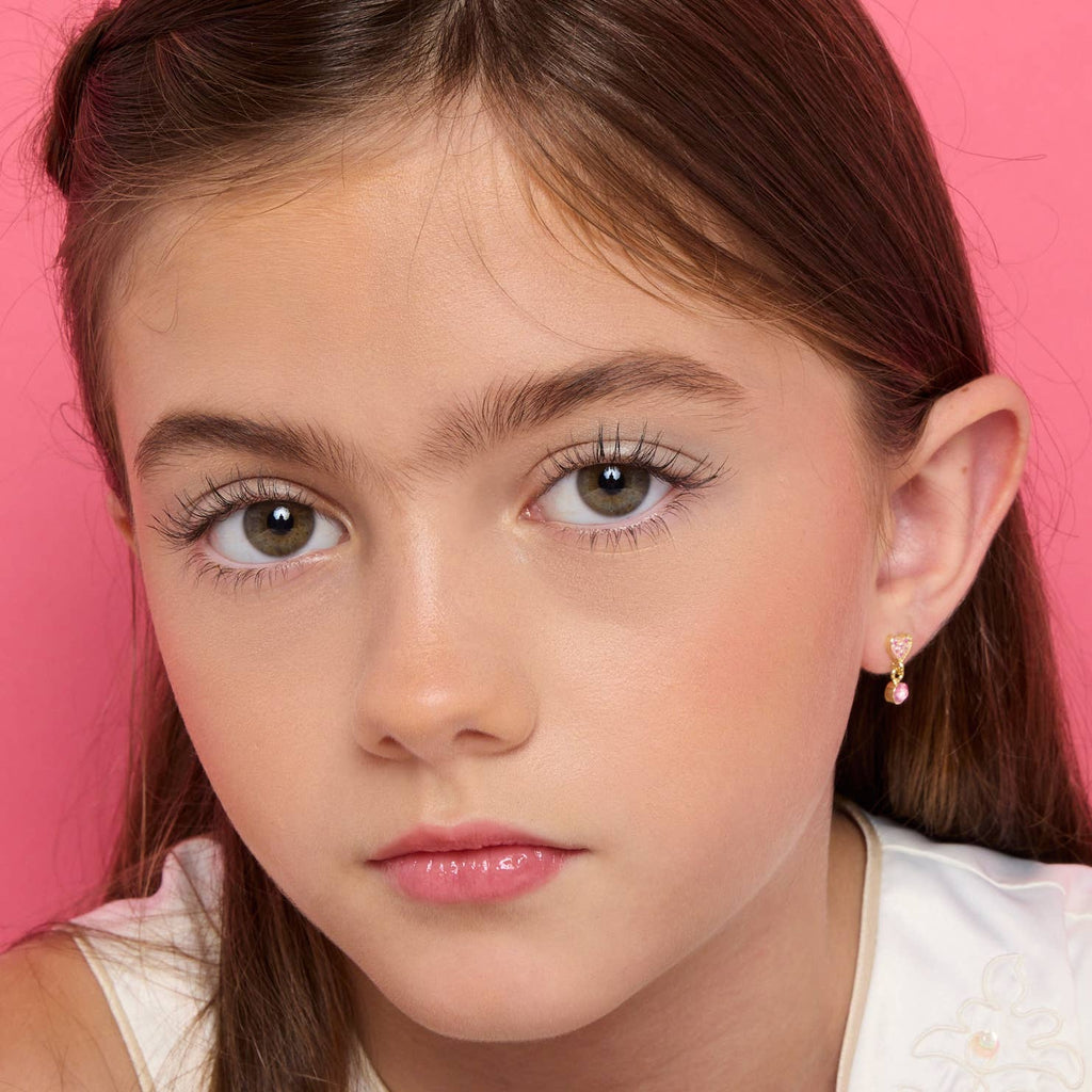 Pink Cubic Zirconia Heart Little Luxe Drop Earrings for Kids