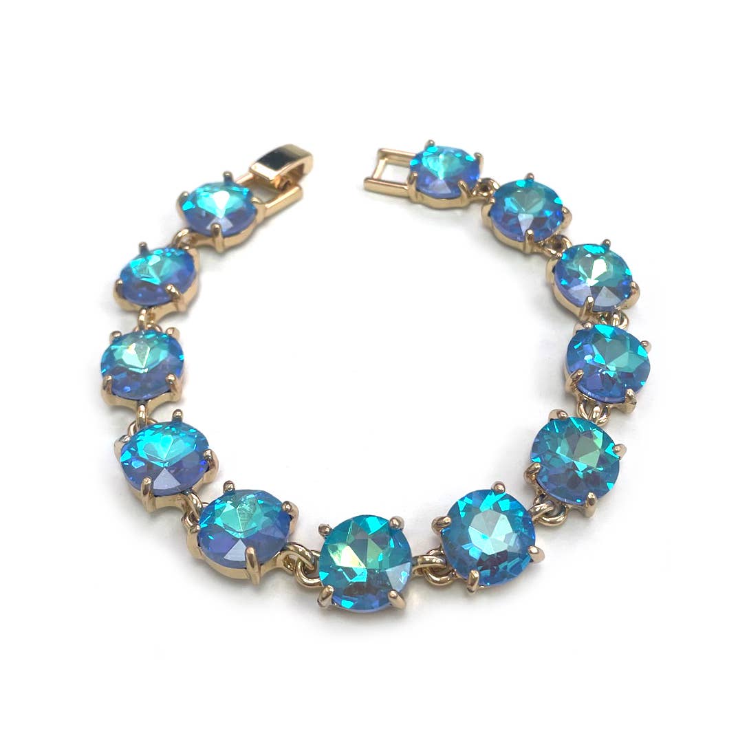 Round Cushion Cut Crystal Glass Linked Bracelet
