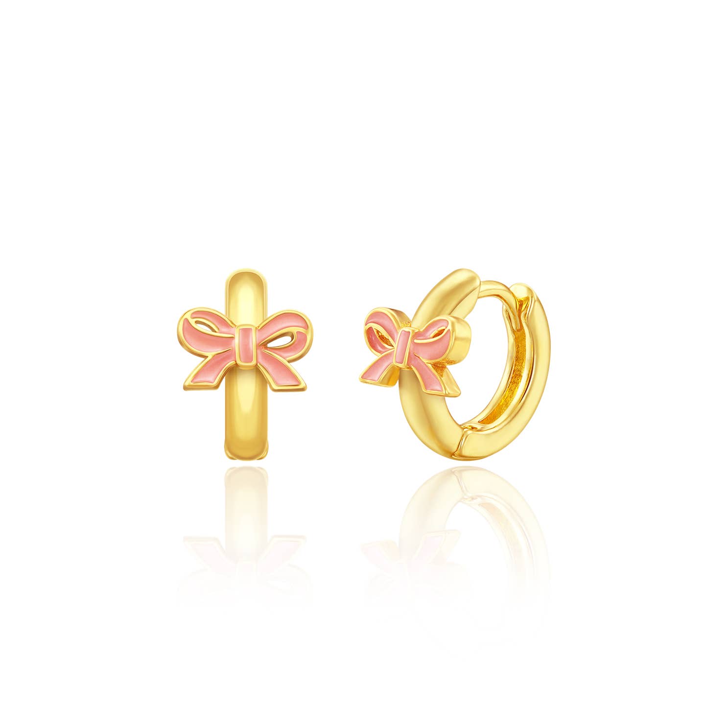 Pink Bow 18K Gold Plated Huggie Earrings for Kids