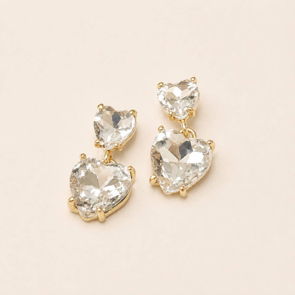 Double Glass Crystal Bead Heart Dangle Earrings