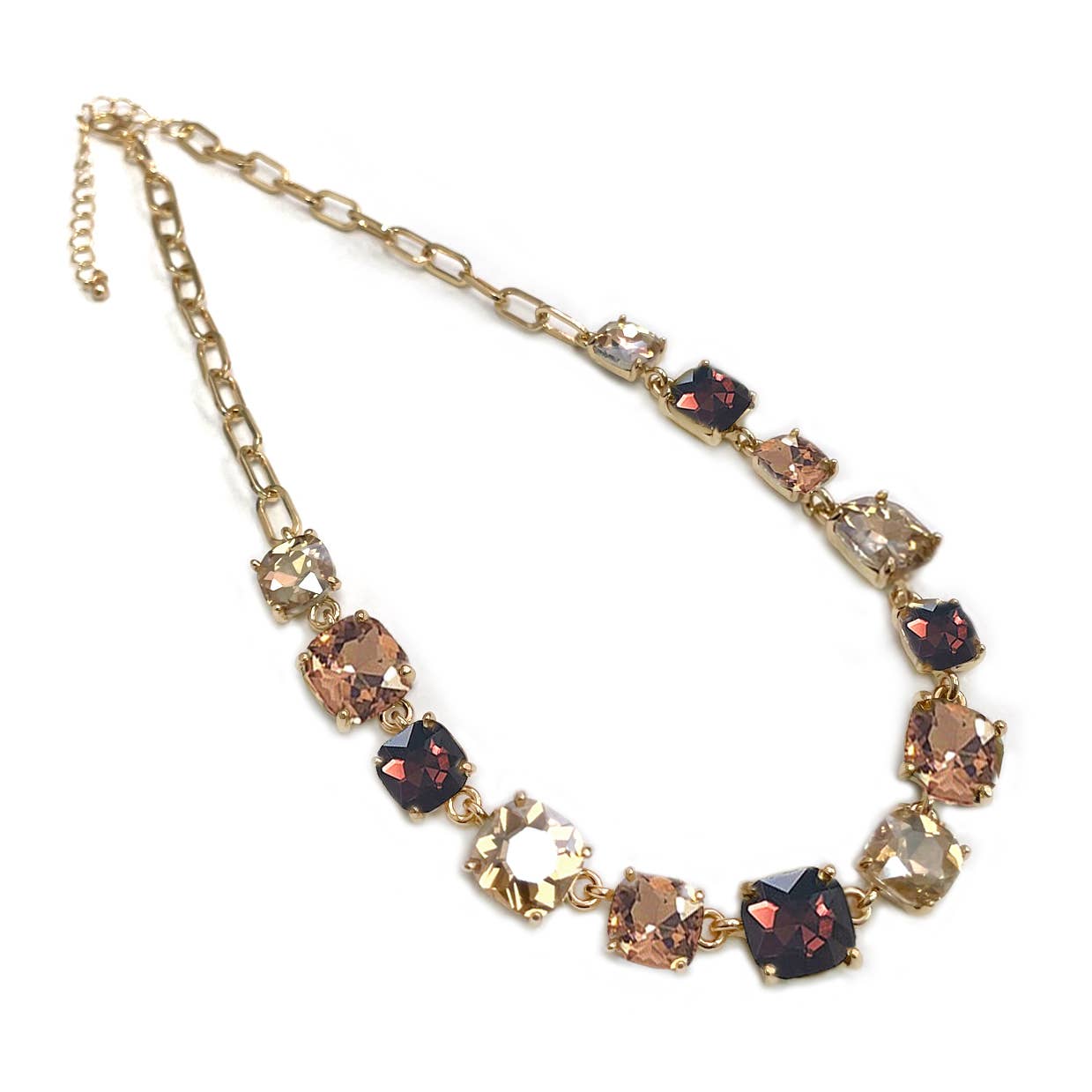 Cushion Cut Square Glass Crystal Linked Chain Necklace