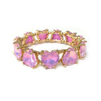 Plum heart crystal bead stretch bracelet with gold-tone chain links