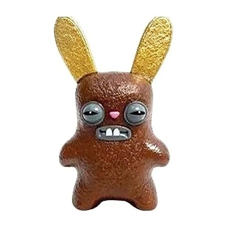 Brown bunny plush-style collectible figure with gold ears, blue eyes, and bared teeth