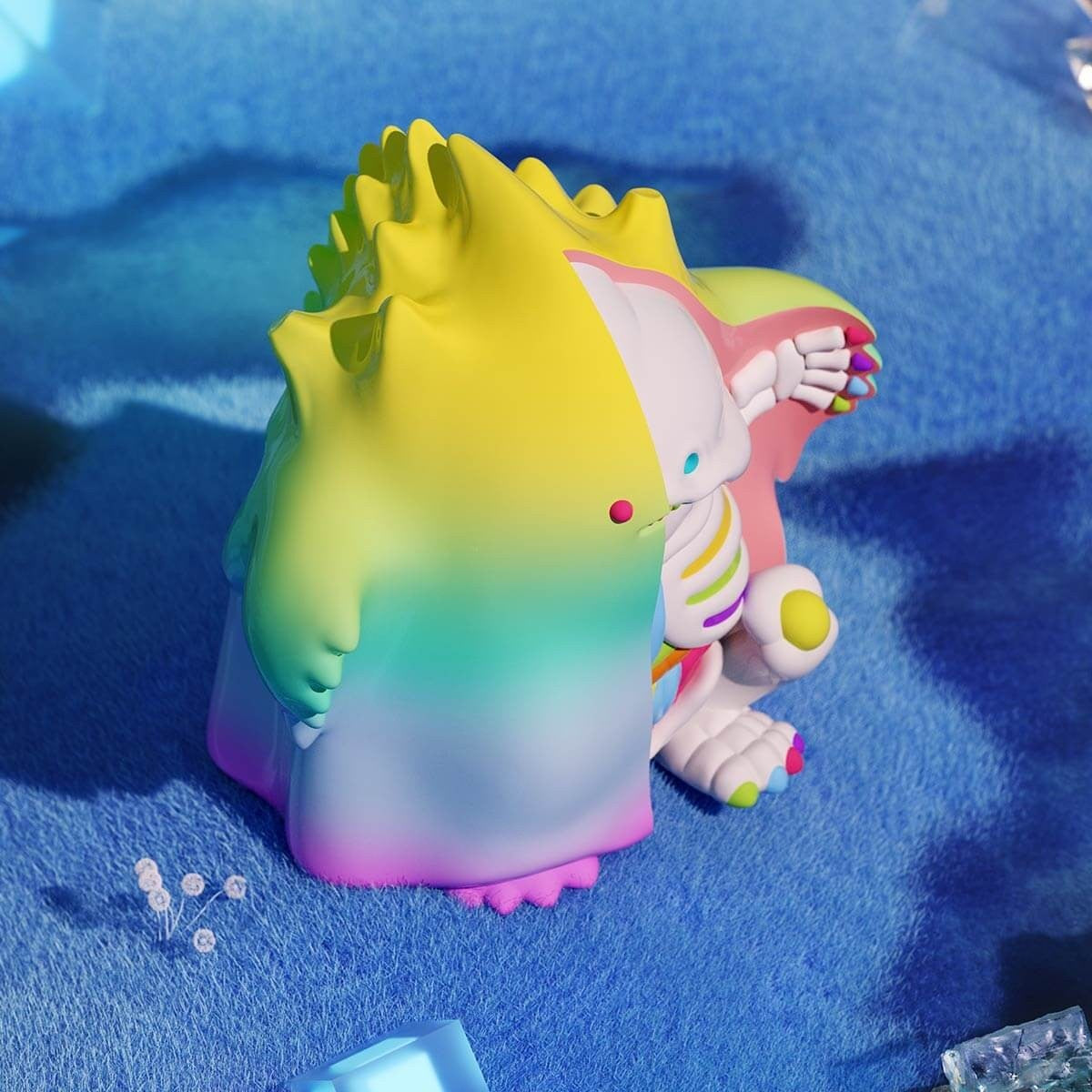 POPMART YUKI 400% figure with rainbow hood, white cat face and exposed skeleton hand