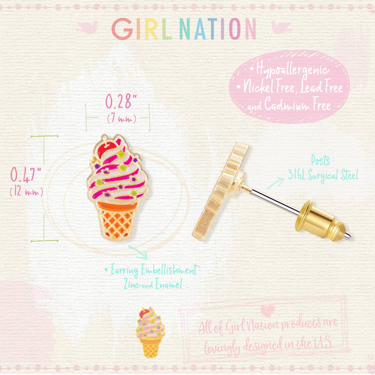 Soft Serve Swirl Cutie Stud Earrings for Kids