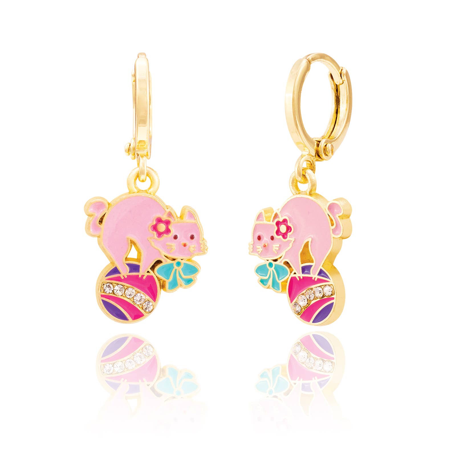 Purr-fect Kitty Huggie Hoop Dangle Earrings for Kids