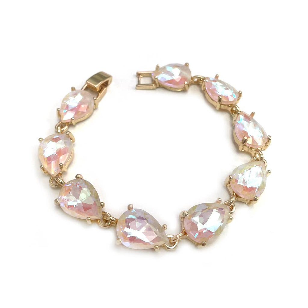 Solid Color Glass Crystal Teardrop Linked Chain Bracelet