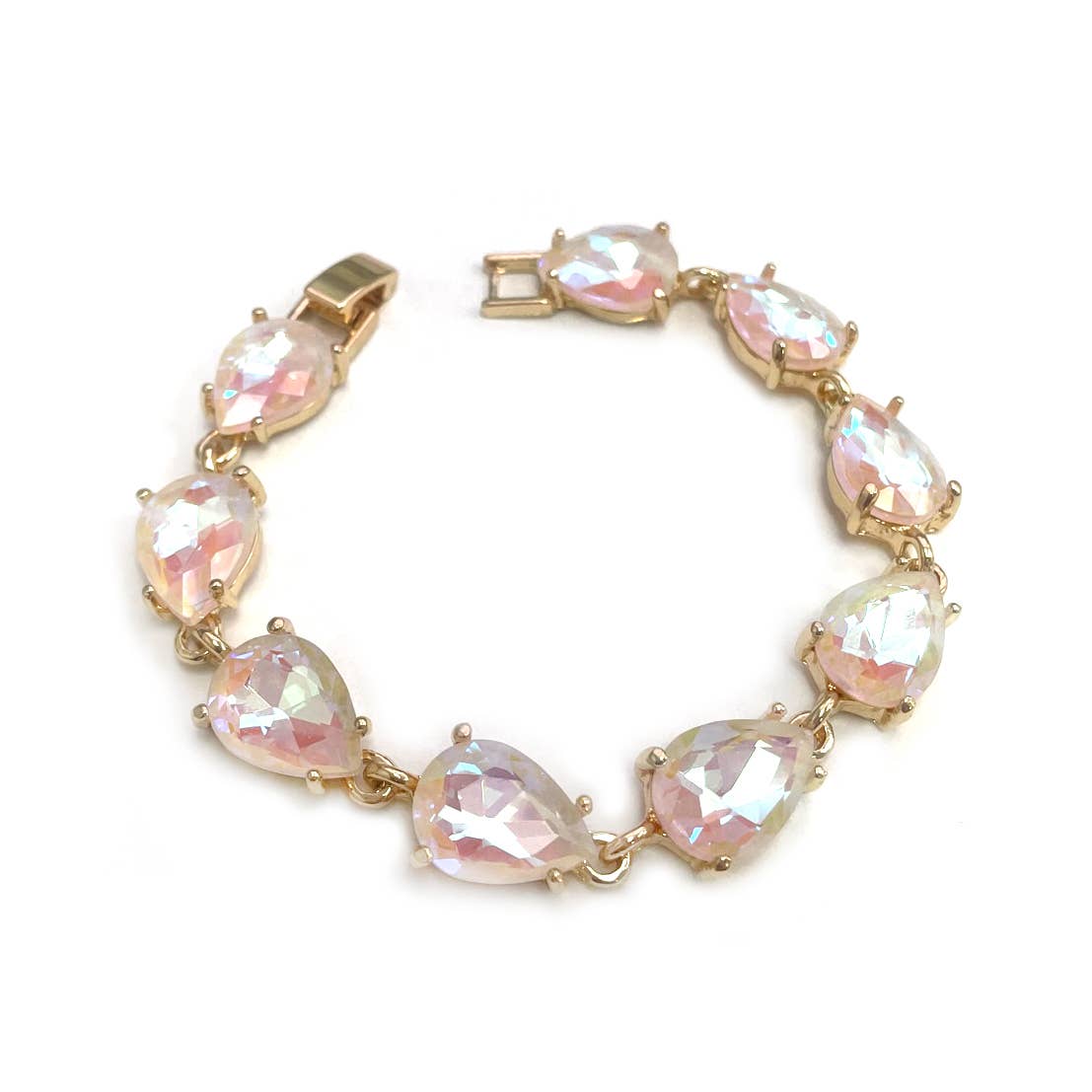 Solid Color Glass Crystal Teardrop Linked Chain Bracelet