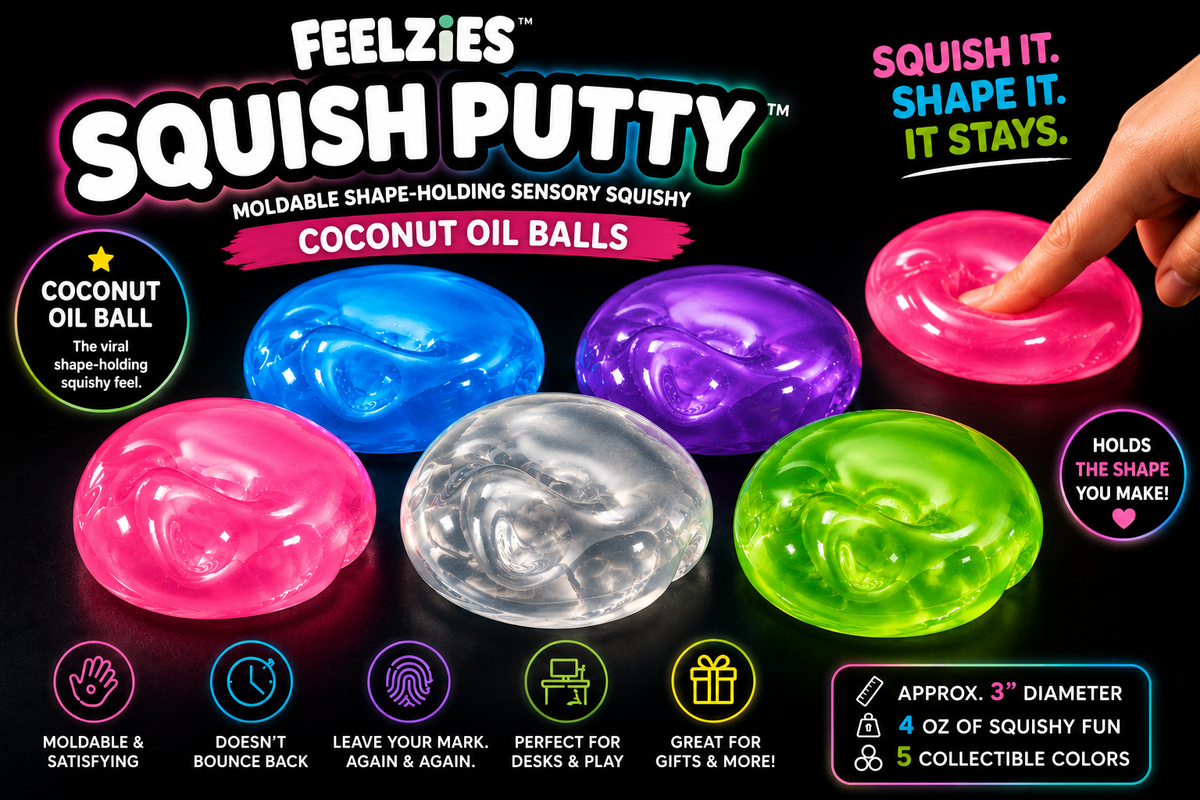 FEELZiES™ Squish Putty™ Coconut Oil Balls | Moldable Shape-Holding Sensory Squishy Toy