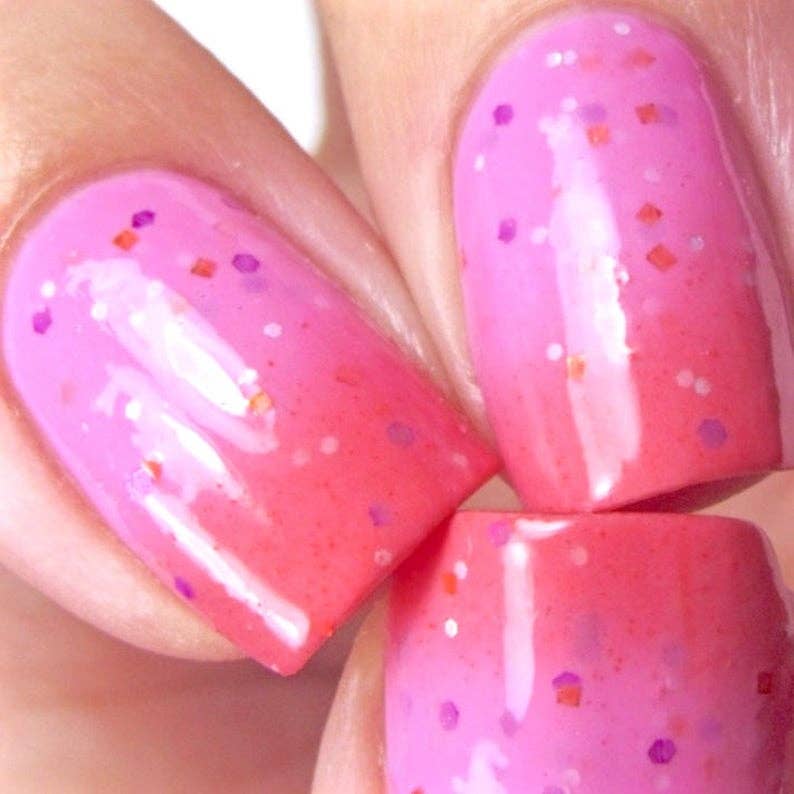 Orange Crush Thermal Color Changing Nail Polish - Pink to Peach Orange with Polka Dots