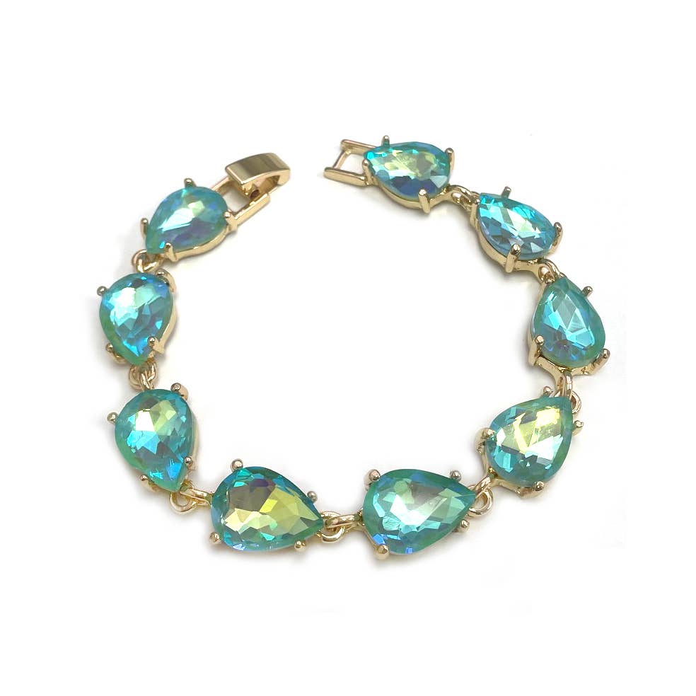 Solid Color Glass Crystal Teardrop Linked Chain Bracelet