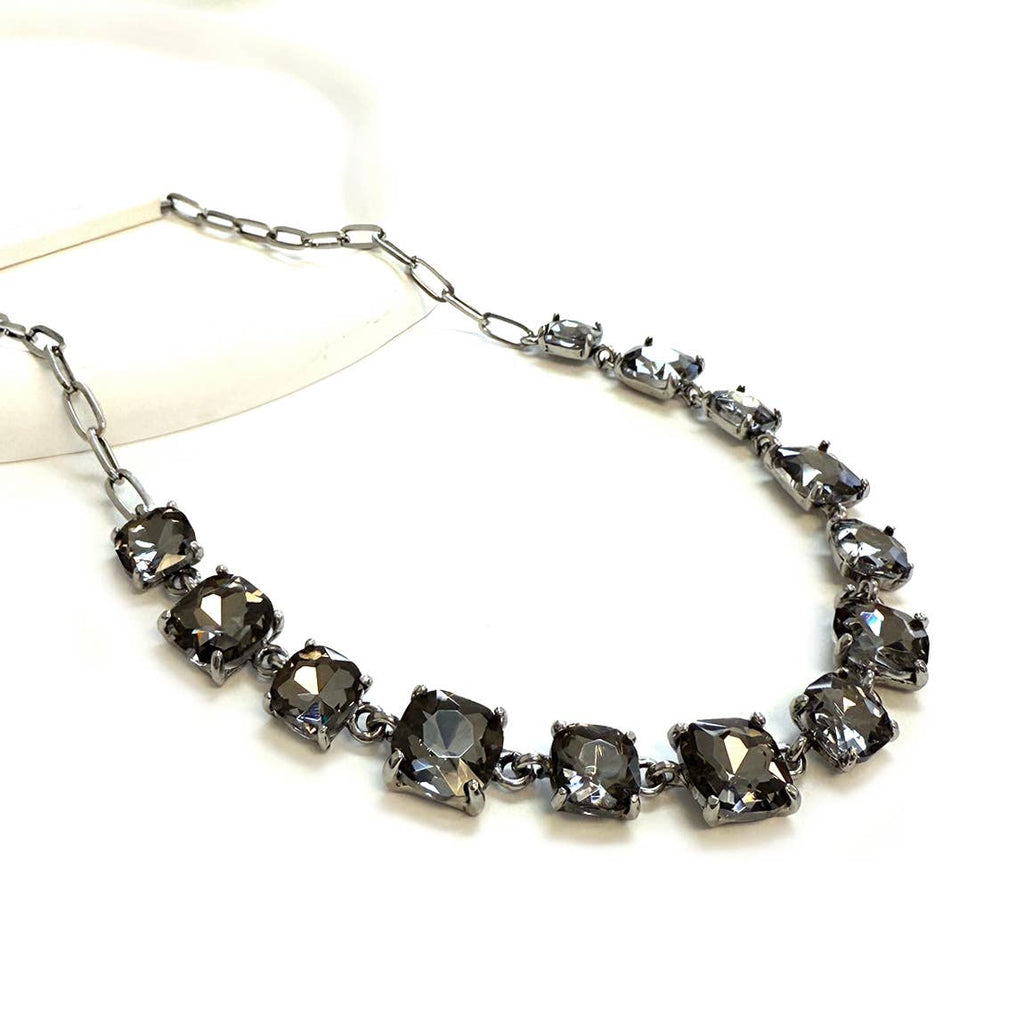 Cushion Cut Square Glass Crystal Linked Chain Necklace