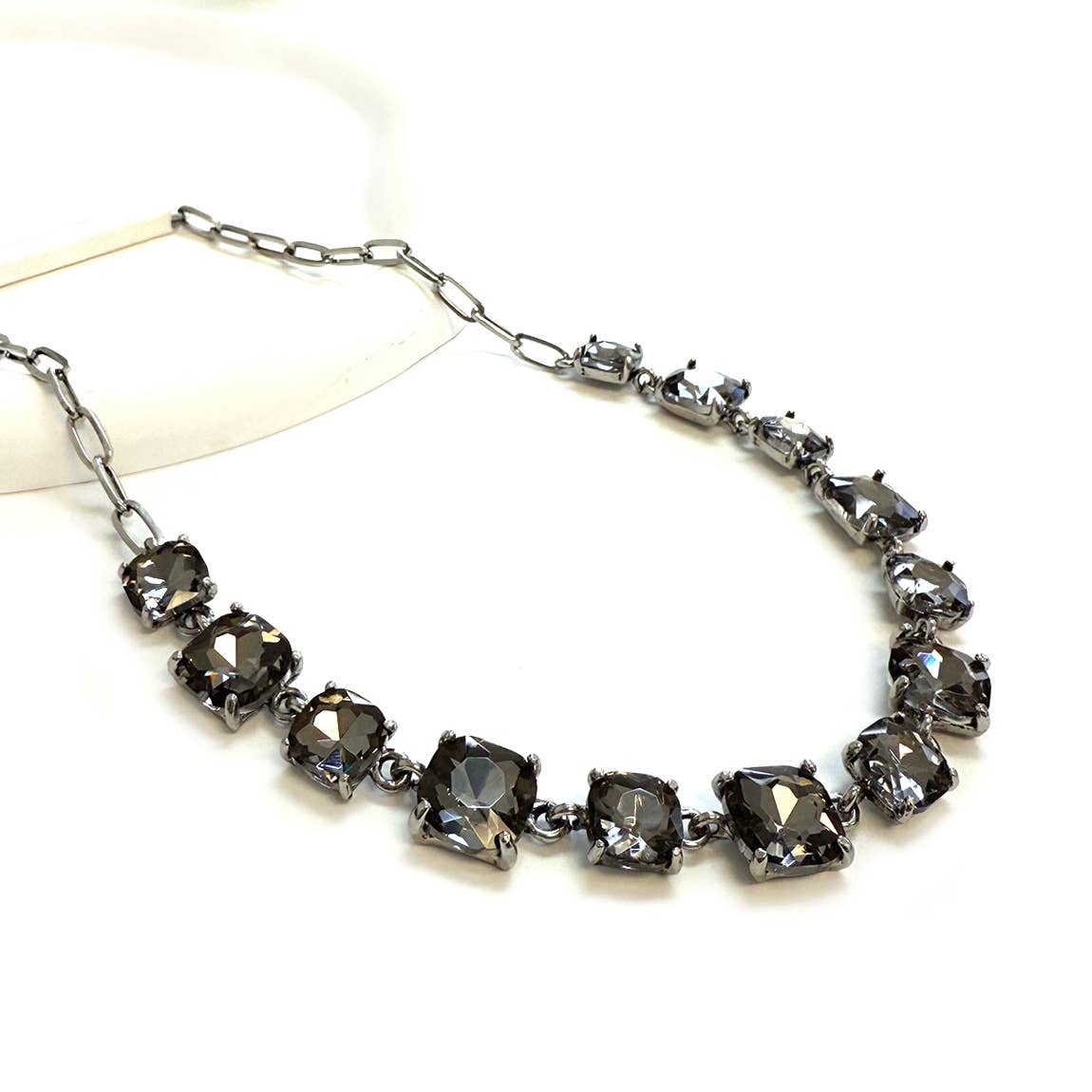 Cushion Cut Square Glass Crystal Linked Chain Necklace