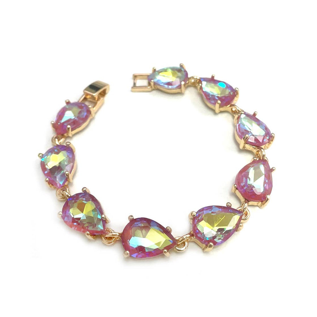 Solid Color Glass Crystal Teardrop Linked Chain Bracelet