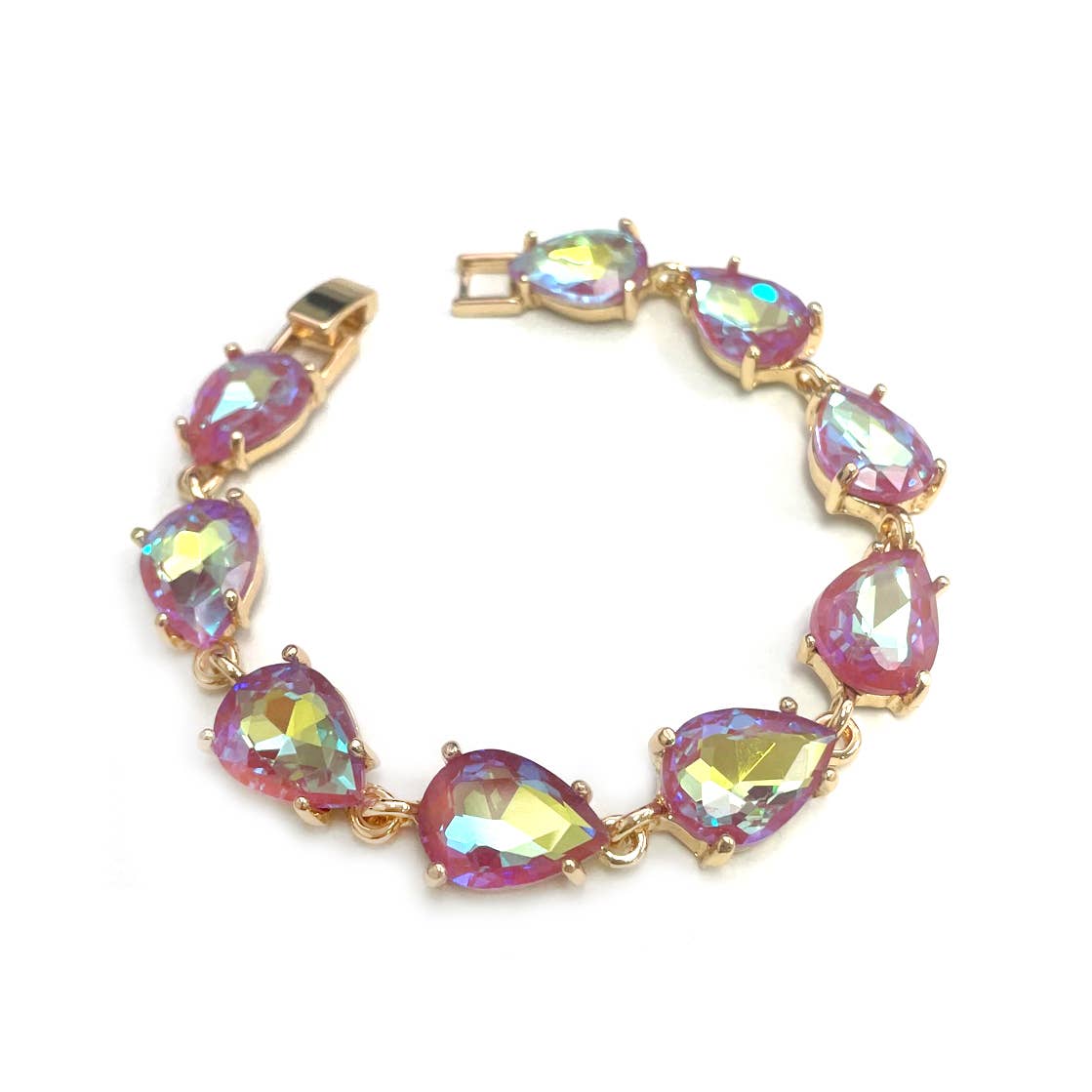 Solid Color Glass Crystal Teardrop Linked Chain Bracelet
