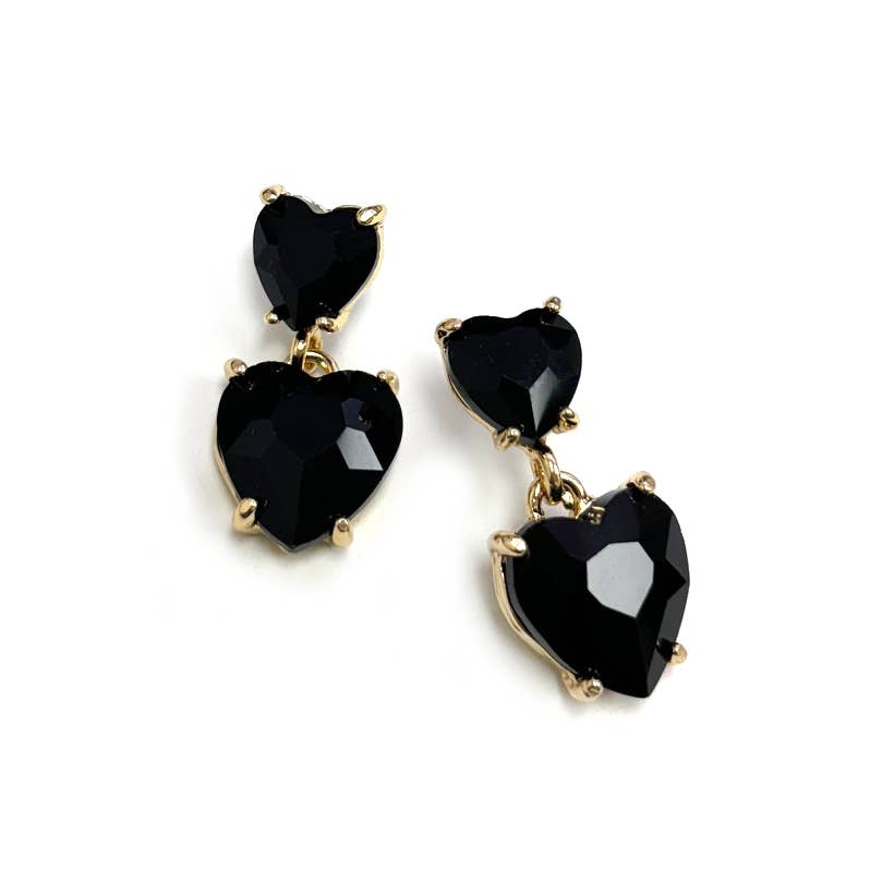Double Glass Crystal Bead Heart Dangle Earrings