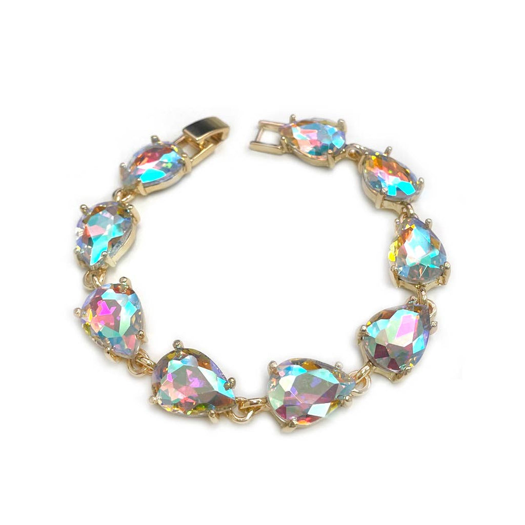 Solid Color Glass Crystal Teardrop Linked Chain Bracelet