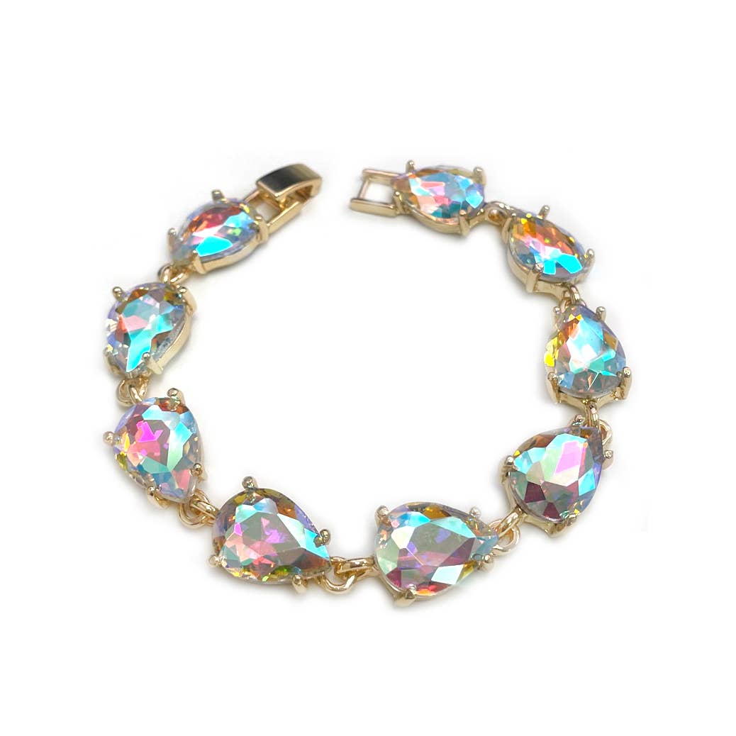 Solid Color Glass Crystal Teardrop Linked Chain Bracelet