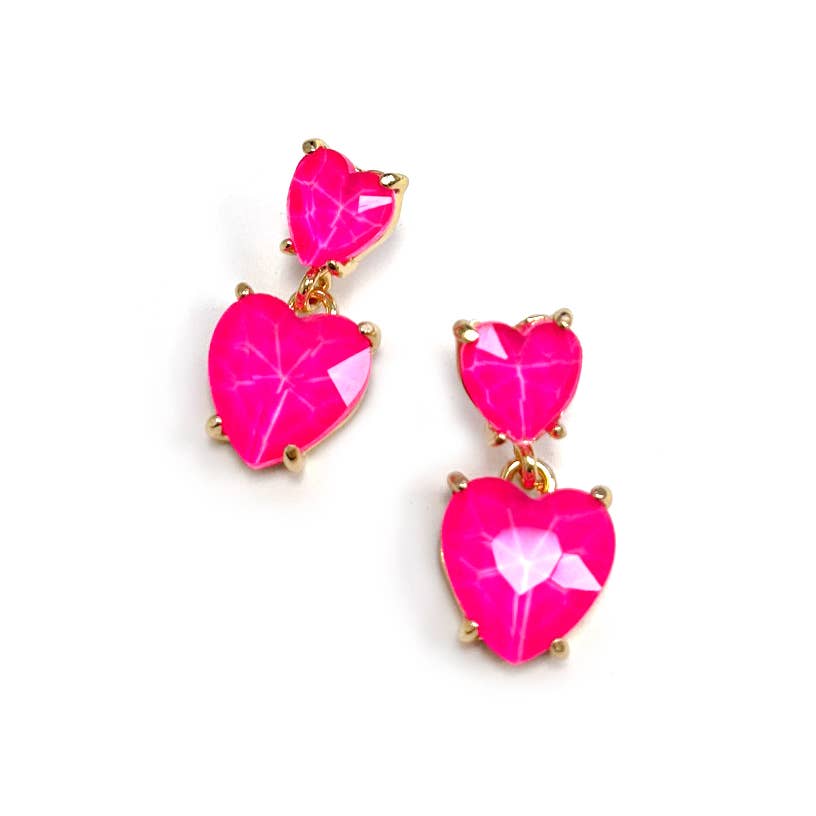Double Glass Crystal Bead Heart Dangle Earrings
