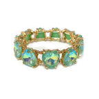 Gold-tone heart crystal linked stretch bracelet with teal and aqua iridescent stones