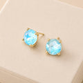 Sterling Silver S925 Post 12mm Round Glass Stud Earrings